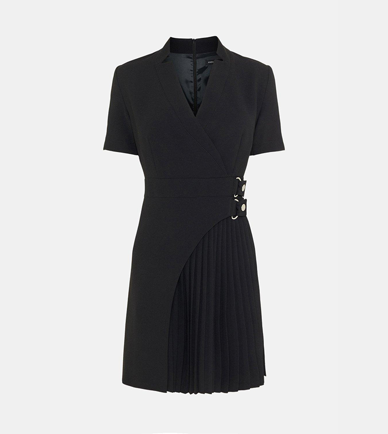 Buy Karen Millen Outlet Military Pleat Notch Neck Wrap Mini Dress In Black  | 6thstreet Qatar