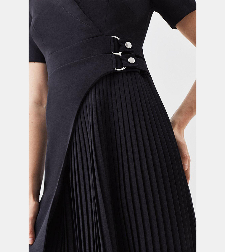 strapless open back dress Rent Karen Millen Black Knitted Midi Dress With Pu Detailing main image 1