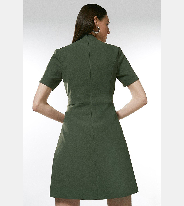Buy Karen Millen Military Pleat Notch Neck Wrap Mini Dress In Khaki