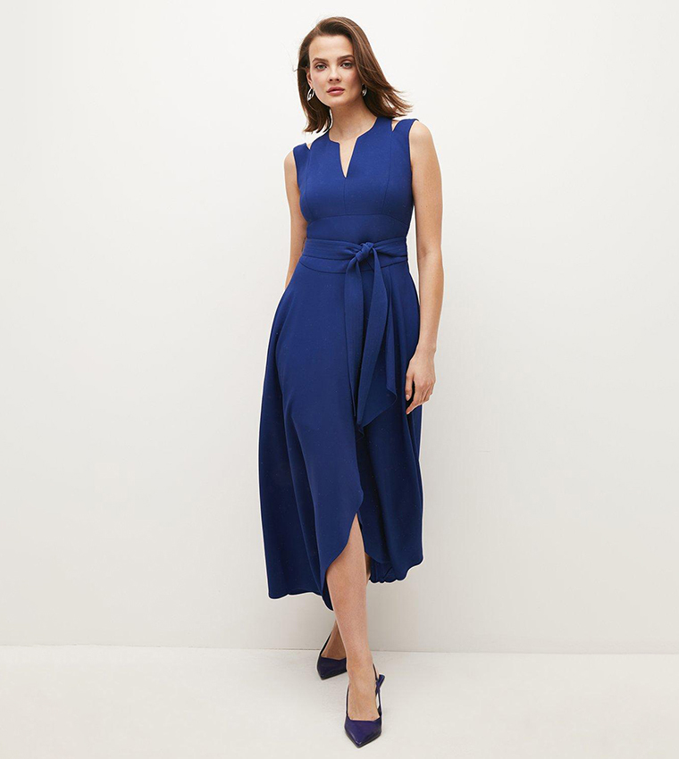 Buy Karen Millen Compact Stretch Viscose Waterfall Midaxi Dress In Blue ...