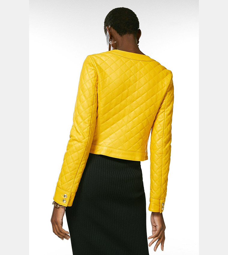 Buy Karen Millen Leather Quilted Trophy Biker Jacket In Yellow 6thStreet Kuwait