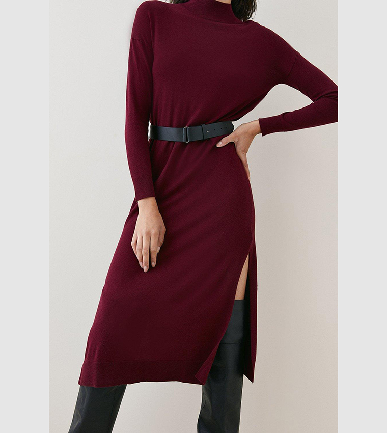 Buy Karen Millen Cashmere Blend Funnel Neck Belted Midi Dress In