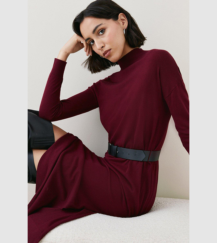 knee length dresses for ladies Babysoft Long Sleeve Midi Dress | French Connection | Dresses | Red main image 1