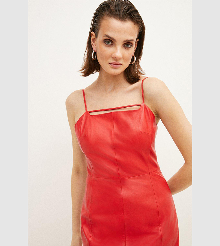 Buy Karen Millen Leather Strap & Bar Pencil Midi Dress In Red | 6thstreet  Oman