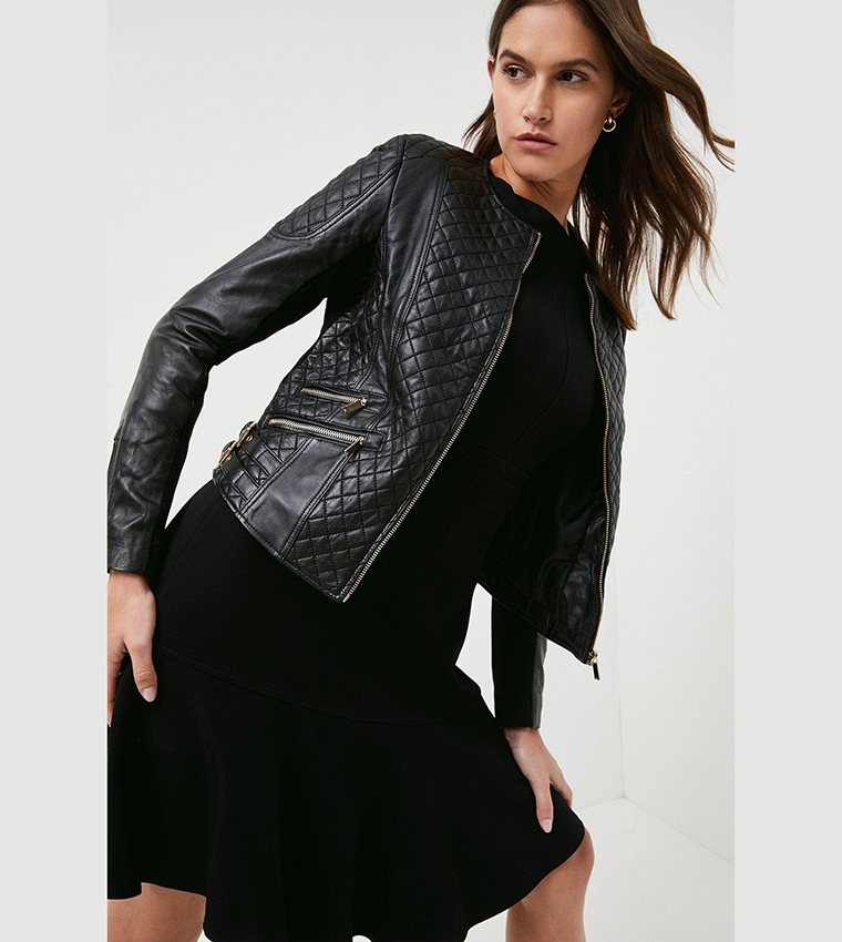 Karen millen leather sale biker jacket black