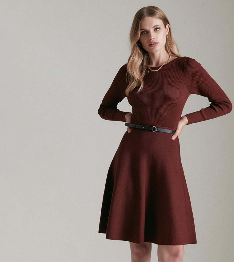 karen millen knitted skater dress Buy Karen Millen Crew Neck Knitted Skater Dress In Burgundy