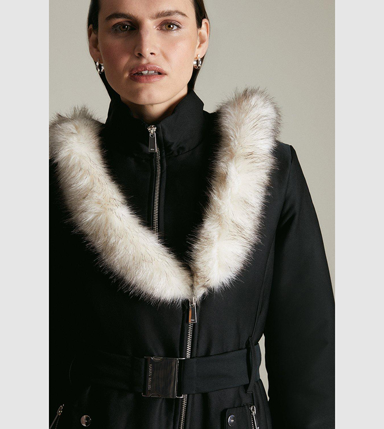 Buy Karen Millen Faux Fur Collar Trim Parka Jacket In Black 6thStreet Oman