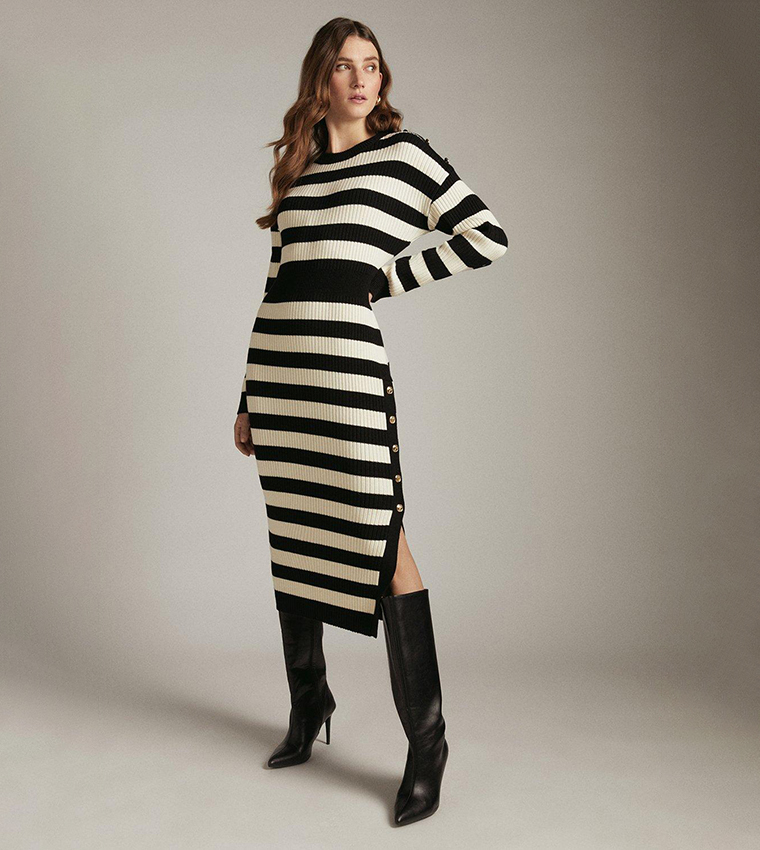 Buy Karen Millen Wool Blend Striped Knitted Midi Dress In