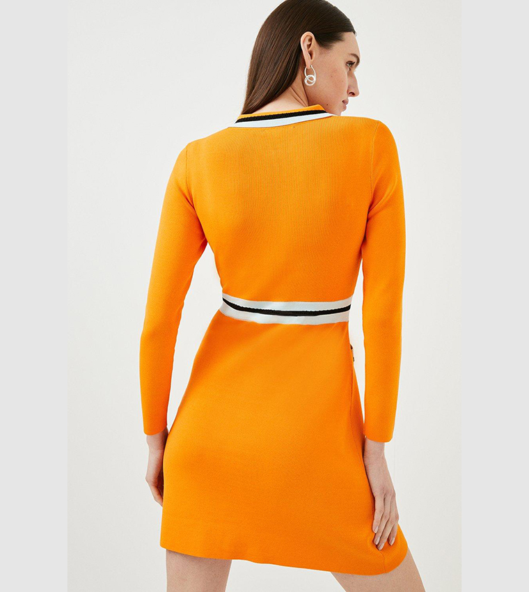 karen millen orange knit dress KAREN MILLEN Racer Rib Knit Dress