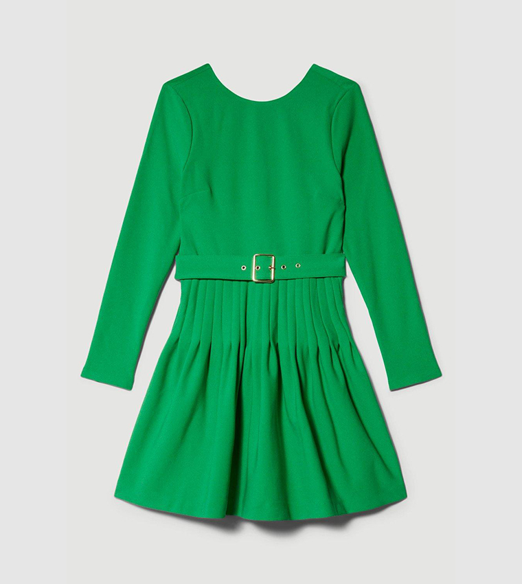Buy Karen Millen Long Sleeve Pleated Figure Form Crepe Mini Dress In Green  | 6thstreet Bahrain