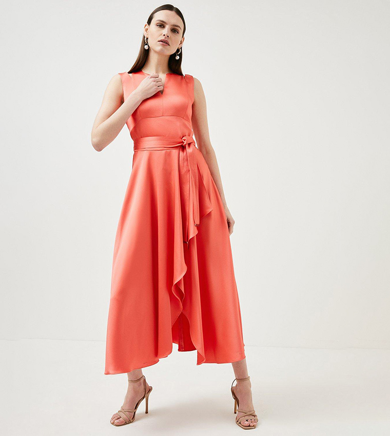Buy Karen Millen Satin Waterfall Maxi Dress In Coral 6thStreet Kuwait