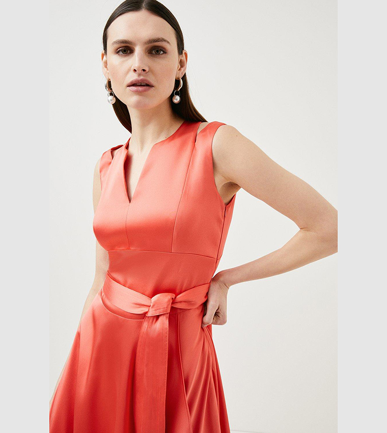 Buy Karen Millen Satin Waterfall Maxi Dress In Coral | 6thstreet Oman