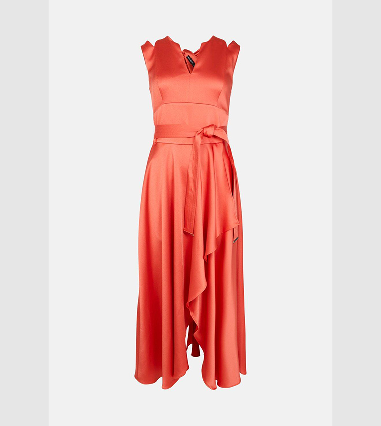 Buy Karen Millen Satin Waterfall Maxi Dress In Coral | 6thstreet Oman