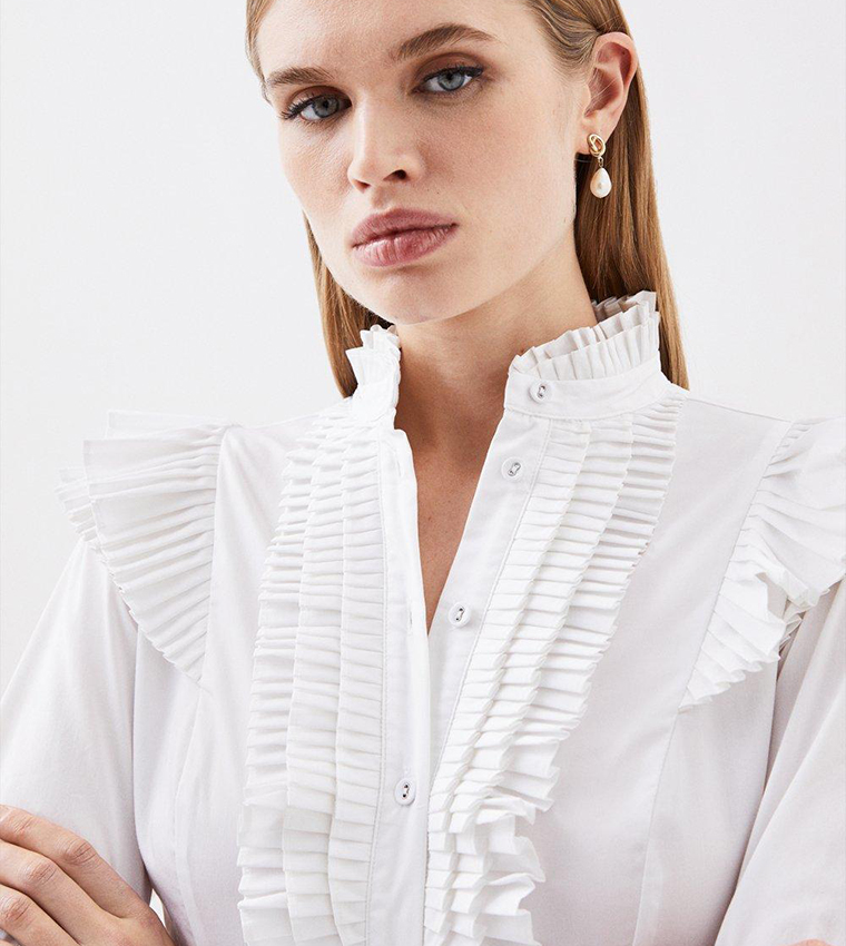 Buy Karen Millen Long Sleeved Pleated Ruffle Shirt In White | 6thStreet ...