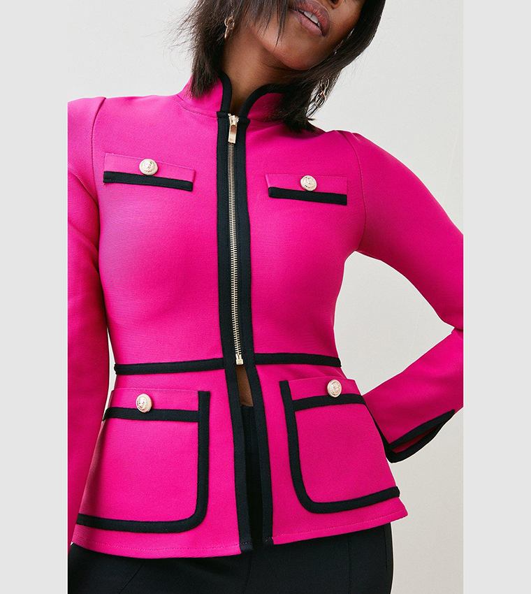Contrast Piping Bandage Jacket