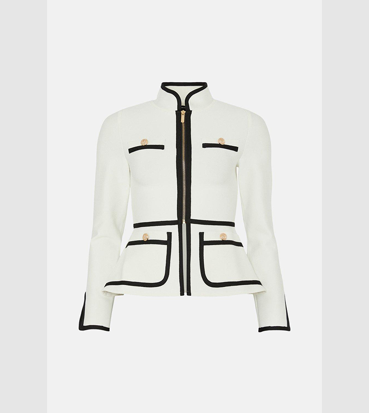 Buy Karen Millen Contrast Piping Bandage Jacket In White 6thStreet Qatar