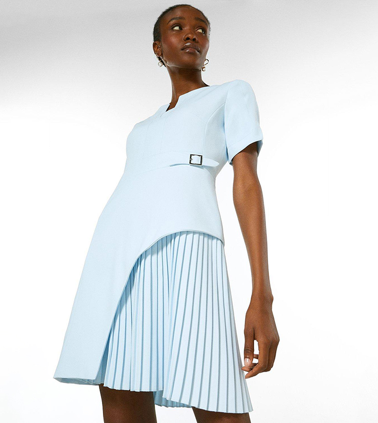 tailored military pleat short sleeve dress Karen Millen Forever Tailored Military Pleat Shorts Sleeve Mini Dress in Camel