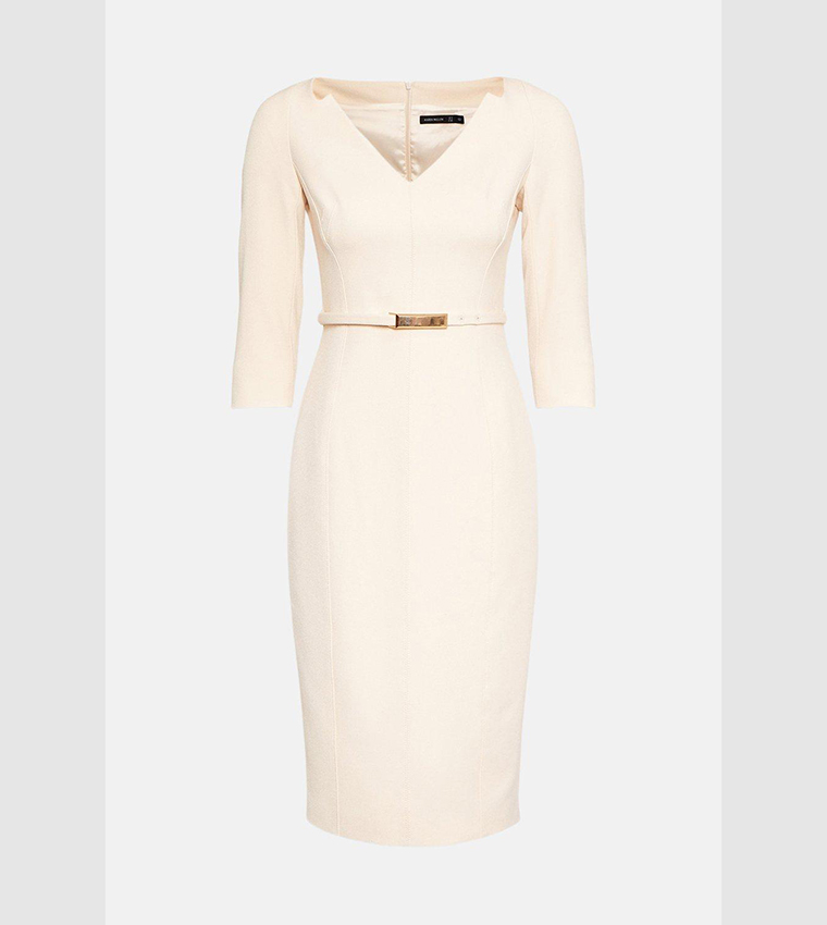 Buy Karen Millen Forever Bar Belt Midi Dress In Cream | 6thStreet Saudi ...