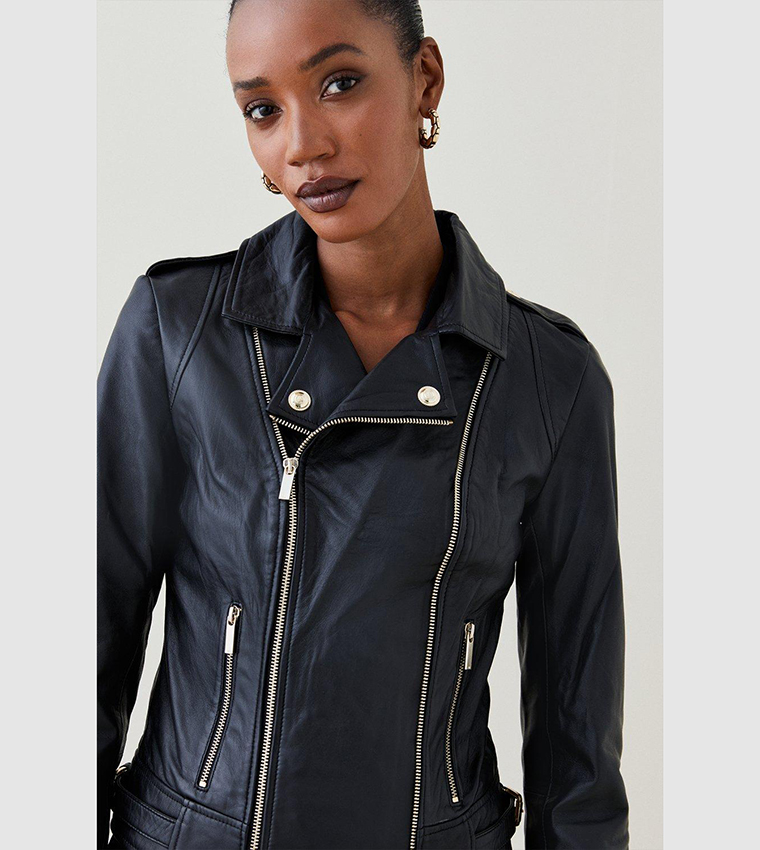 Buy Karen Millen Military Leather Biker Jacket In Black 6thStreet Kuwait