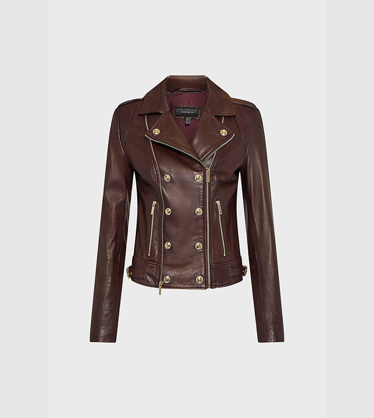 Buy Karen Millen Military Leather Biker Jacket In Purple | 6thStreet Kuwait