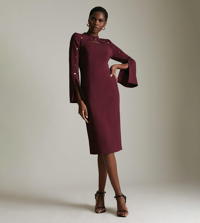 Buy Karen Millen Stud Detail Split Sleeve Pencil Midi Dress In Red