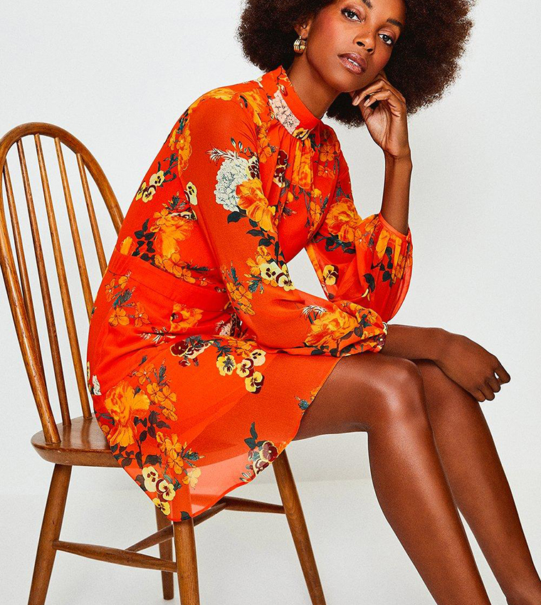 karen millen orange floral dress Karen Millen Floral & Geo Embroidered Woven Maxi Dress in Orange