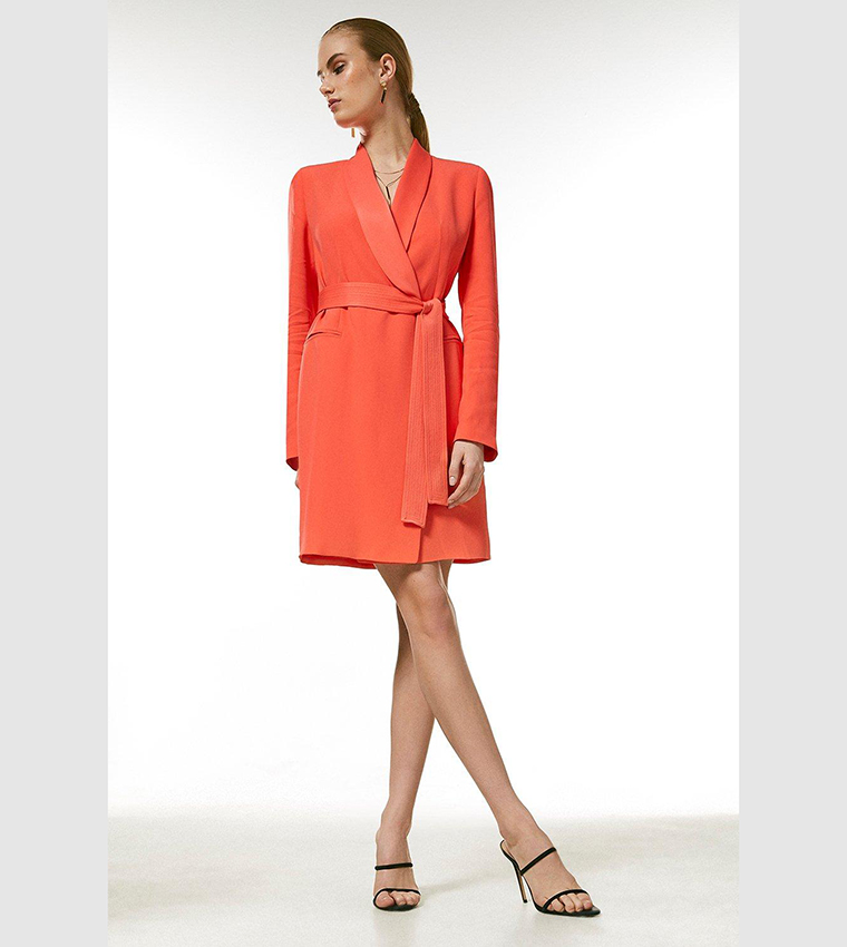 Buy Karen Millen Tuxedo Wrap Mini Dress In Coral 6thStreet Qatar