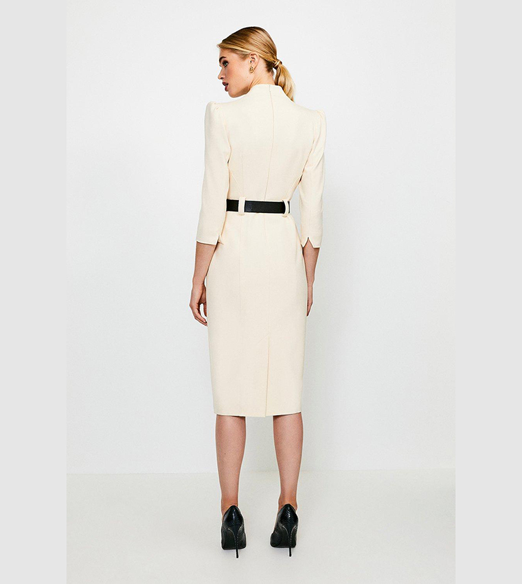 white christmas dresses Maribeth Long Sleeve Ribbed Knit Mini Dress Cream main image 0