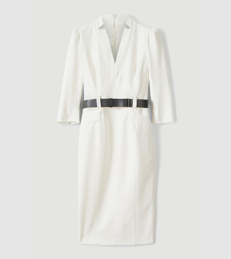 Buy Karen Millen Forever Belted Midi Pencil Dress In Ivory