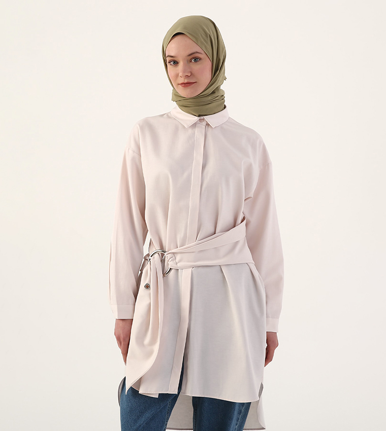 Solid Belted Shirt Tunic