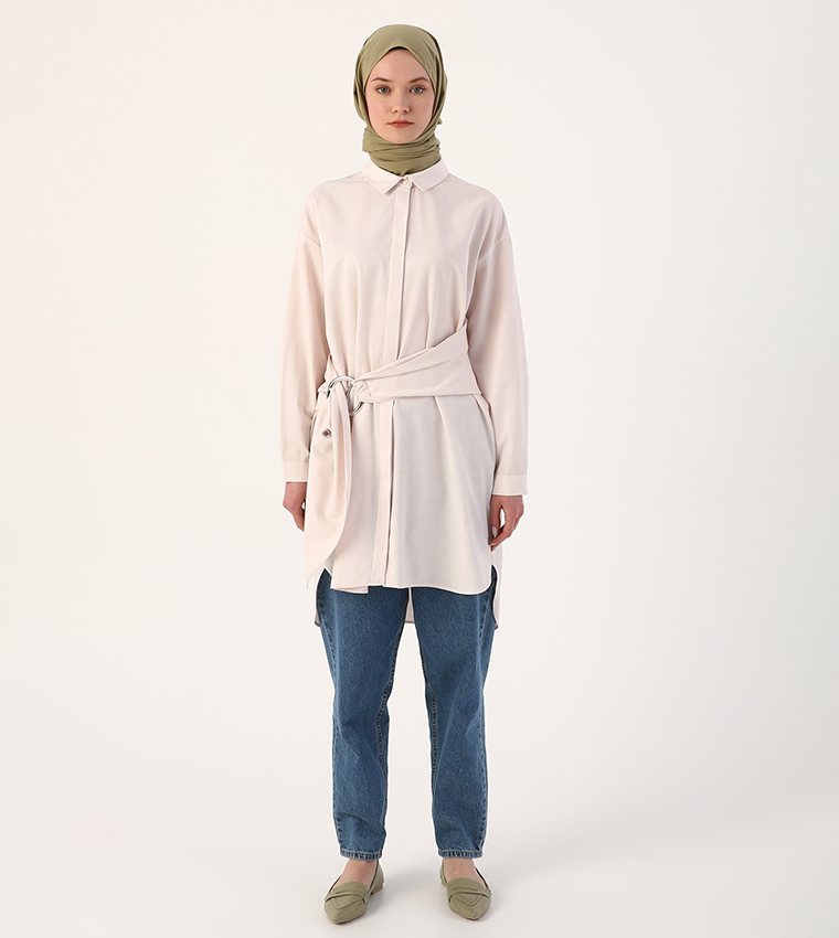 Solid Belted Shirt Tunic