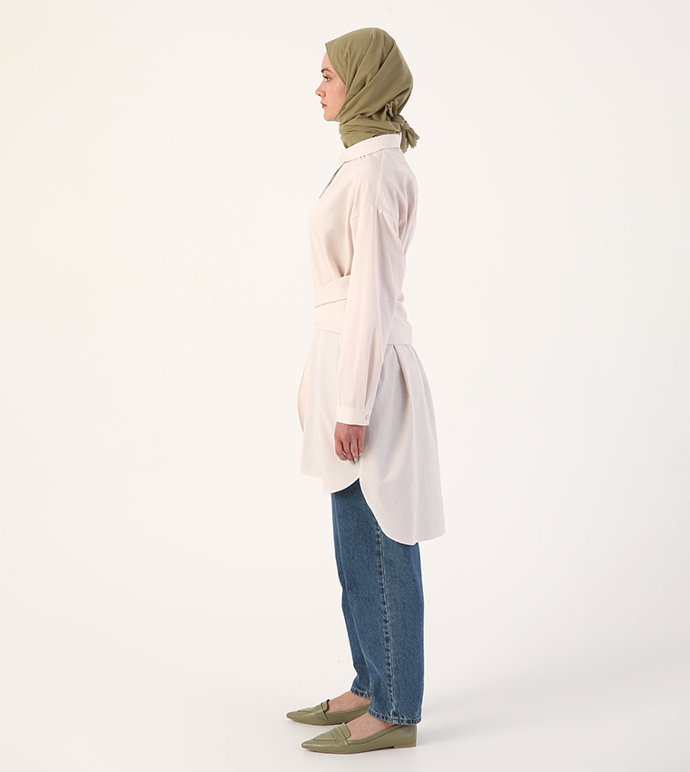 Solid Belted Shirt Tunic