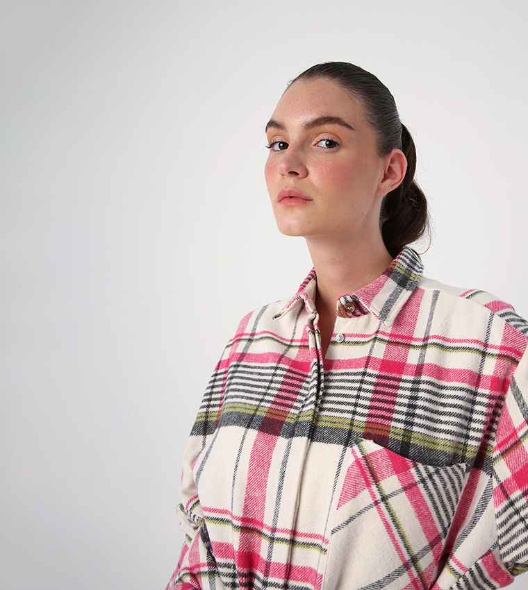 Buy ALLDAY Plaid High Low Lumberjack Shirt In Pink | 6thStreet Saudi Arabia