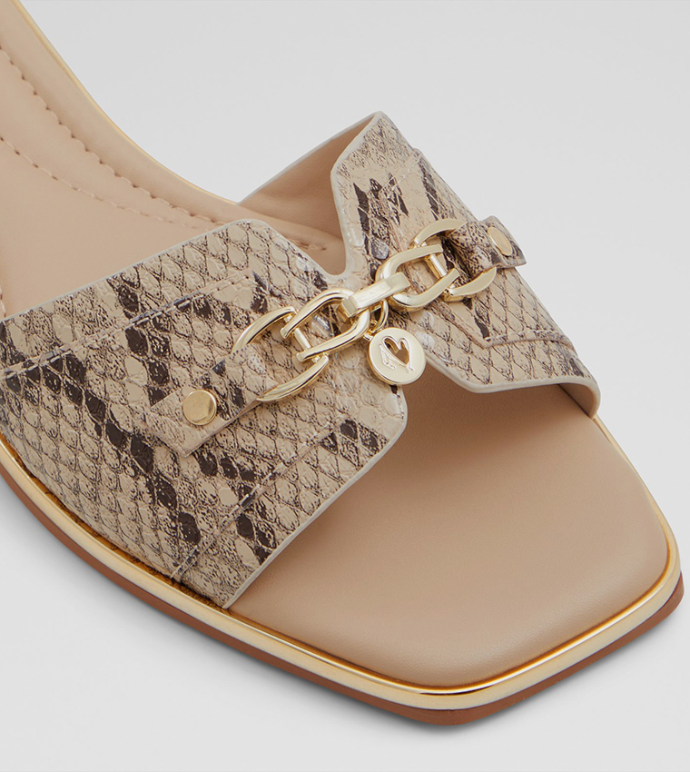 ALAMASSI Snake Print Flat Sandals