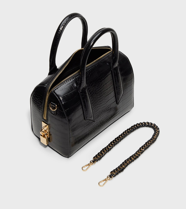 ALBALAEREL Croc Textured Zippered Satchel Bag