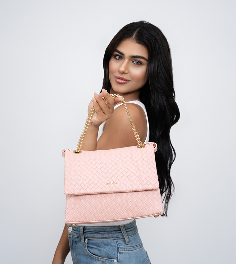 Weaved Zippered Crossbody Bag