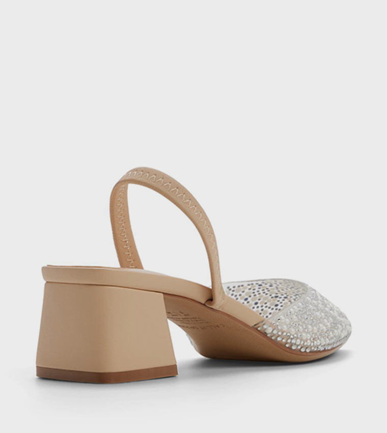 AMARAE Embellished Pointed Toe Block Heel Pumps