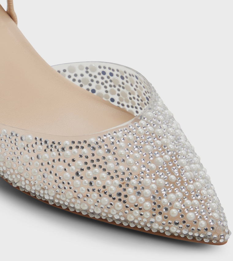 AMARAE Embellished Pointed Toe Block Heel Pumps