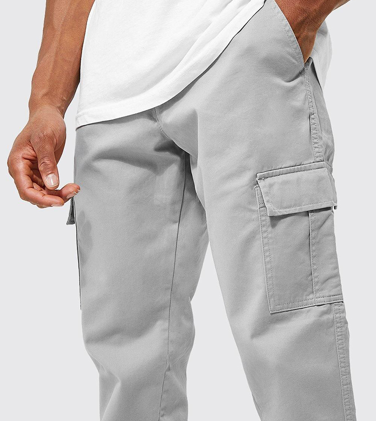 Mid Rise Straight Fit Twill Cargo Trousers