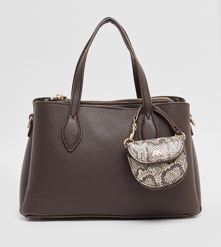 Textured Satchel Bag with Coin Pouch