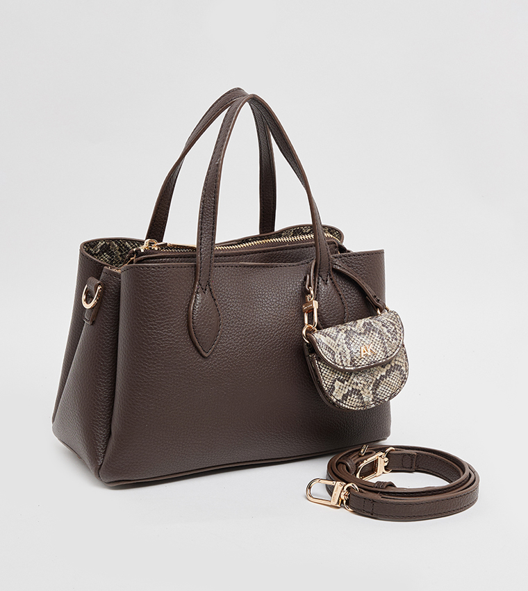 Textured Satchel Bag with Coin Pouch