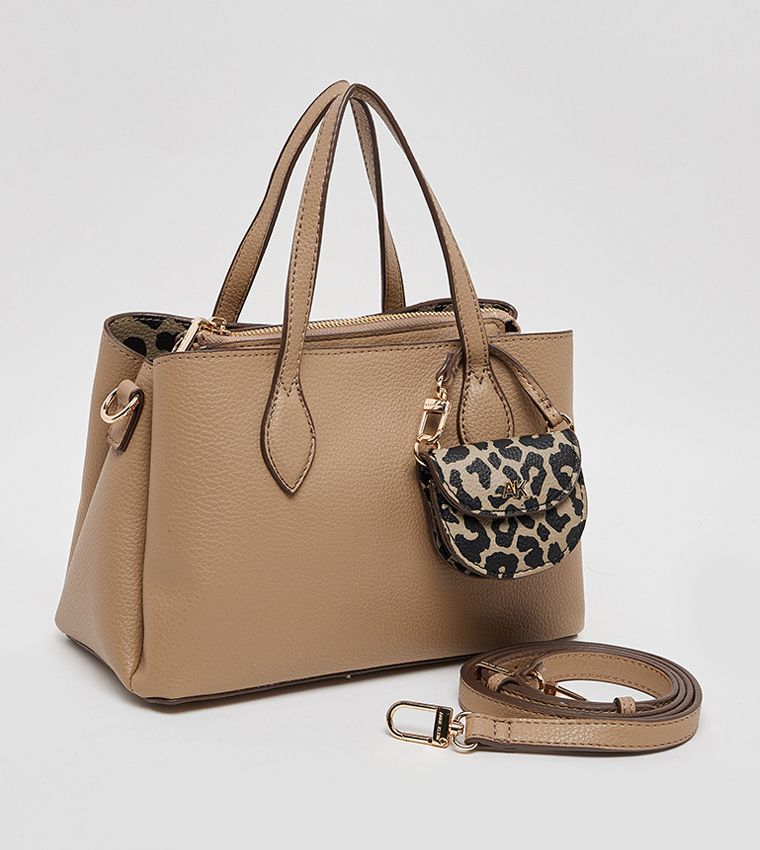 Textured Satchel Bag with Coin Pouch