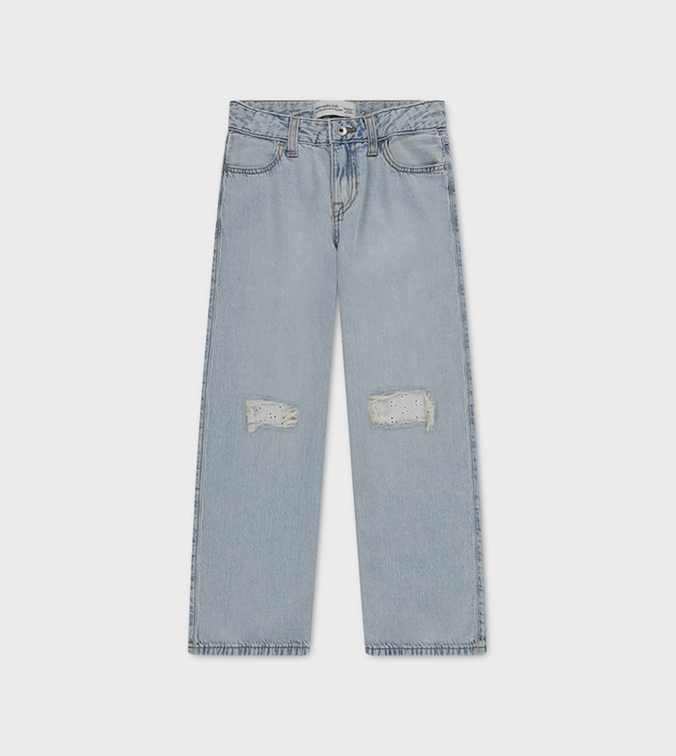 Mid Rise Destroy Straight Fit Jeans