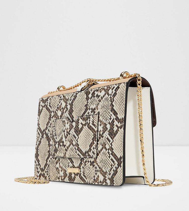 ANNONANAA Snakeskin Detail Flap Crossbody Bag