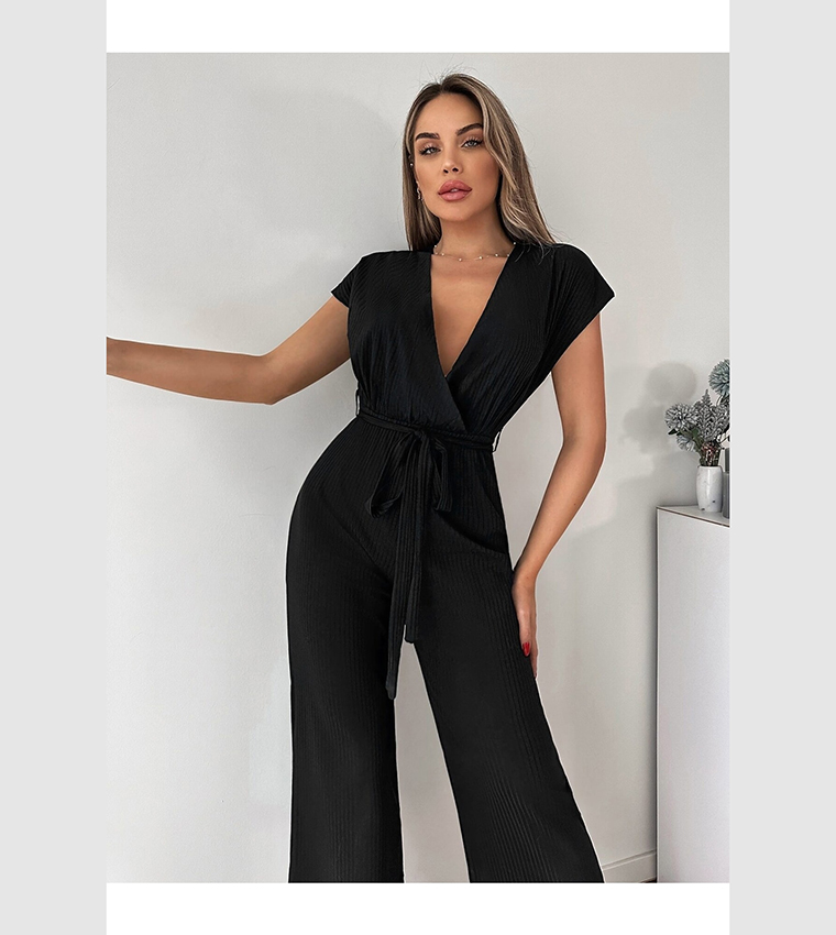 Buy Armonika Ribbed Surplice Neck Belted Jumpsuit In Black 6thstreet