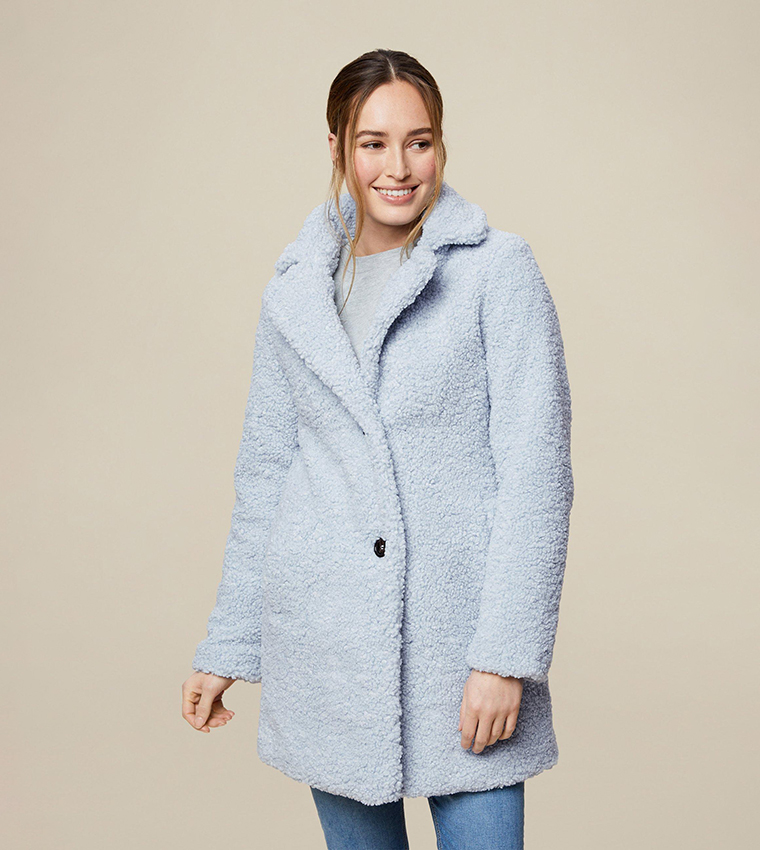 Buy Dorothy Perkins Long Sleeves Teddy Coat In Blue 6thStreet Qatar