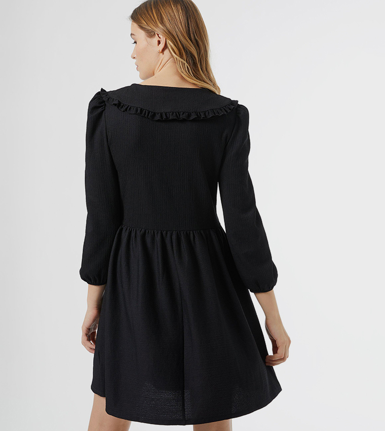 Collar Crew Neck Fit and Flare Dress