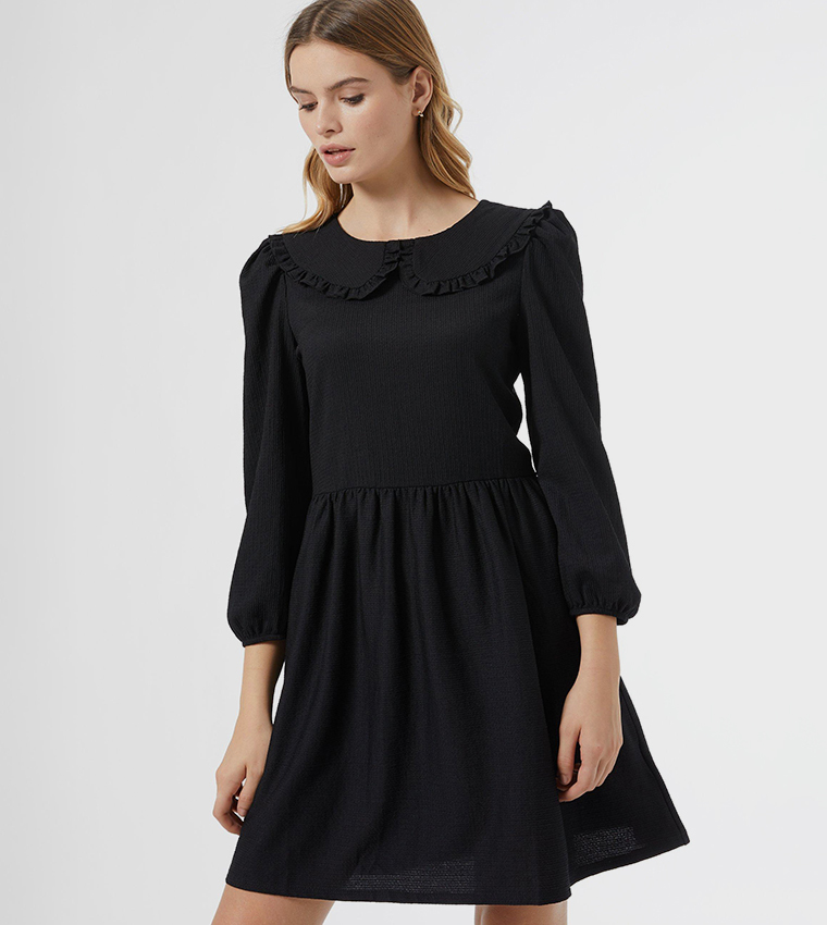 Collar Crew Neck Fit and Flare Dress