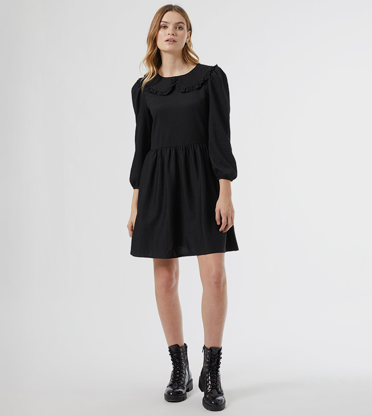 Collar Crew Neck Fit and Flare Dress