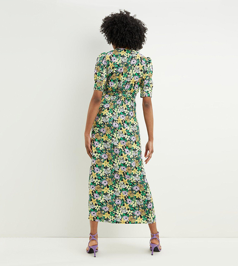 Buy Dorothy Perkins Tall Floral Print Blouson Sleeves Wrap Dress In ...